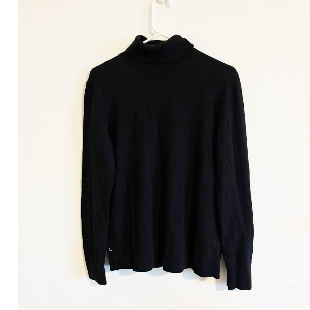 Lafayette 148 Black Mettalic Trim Cashmere‎ Turtleneck Sweater